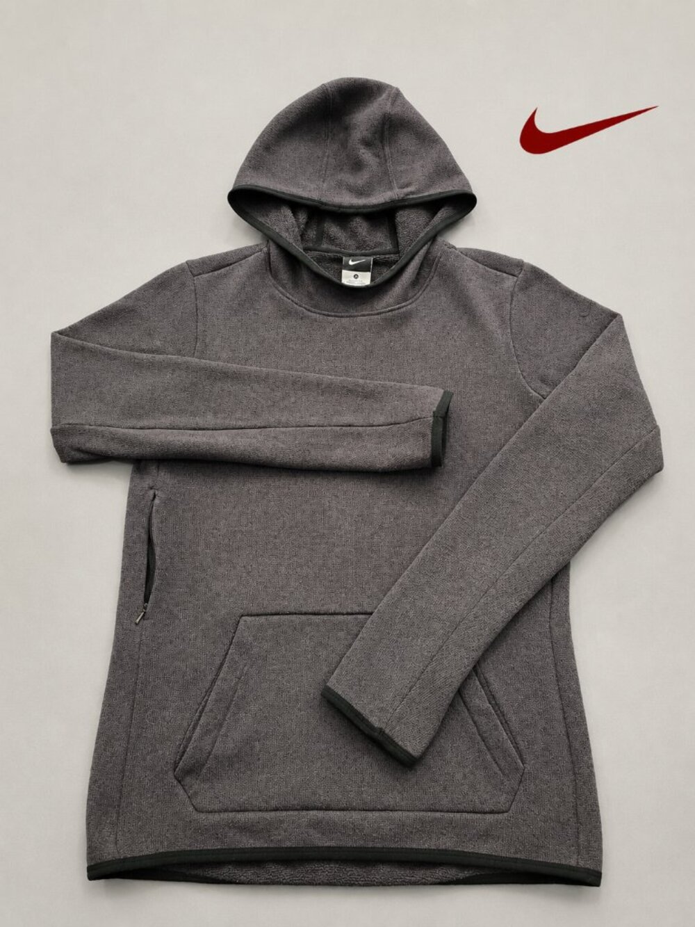 Nike Women's Gray Fleece Pullover Hoodie Side Zip Pocket Size Medium M